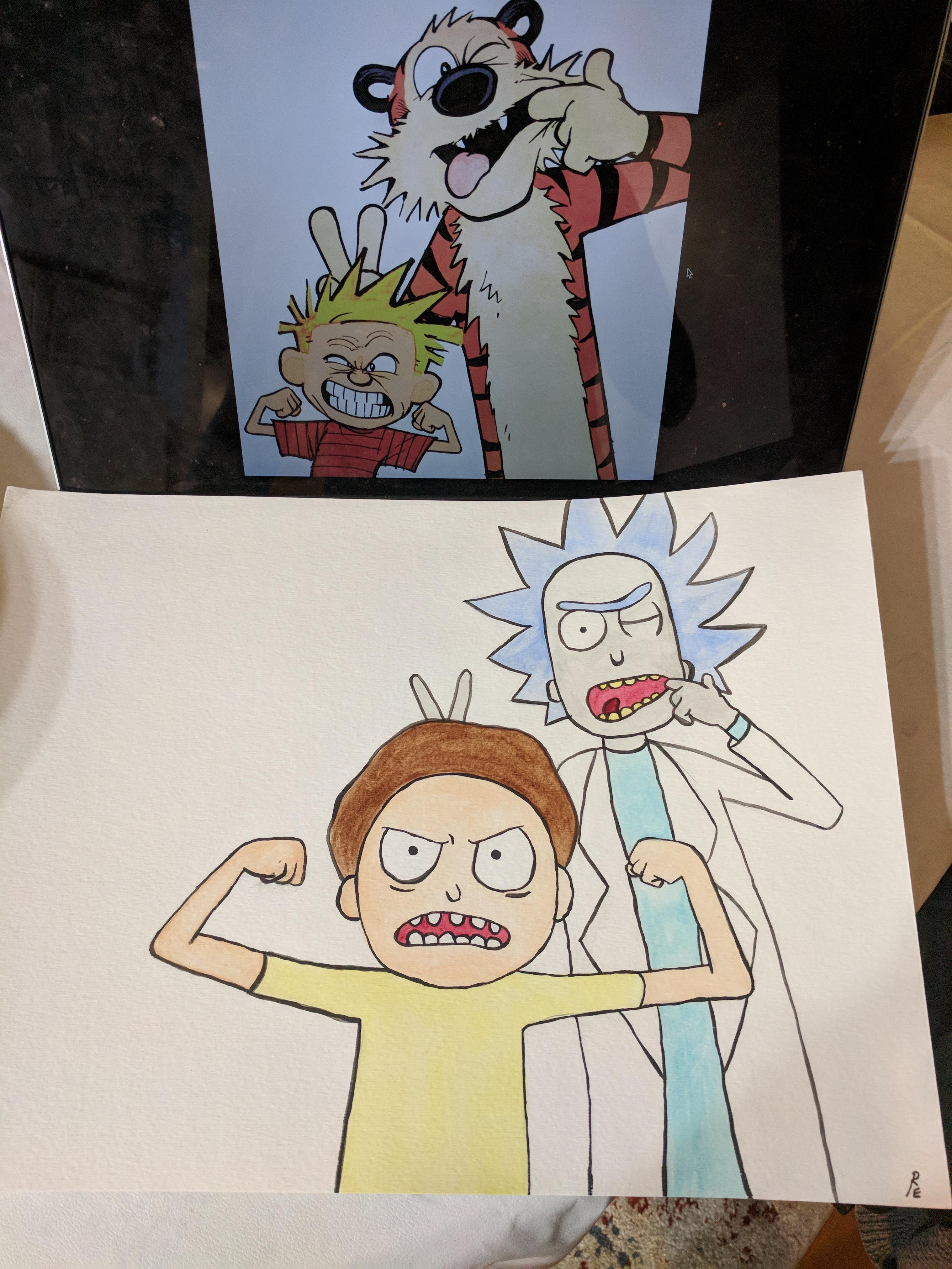 3036x4048 Rick And Morty Watercolour With Calvin And Hobbes Inspiration - Rick And Morty Watercolor