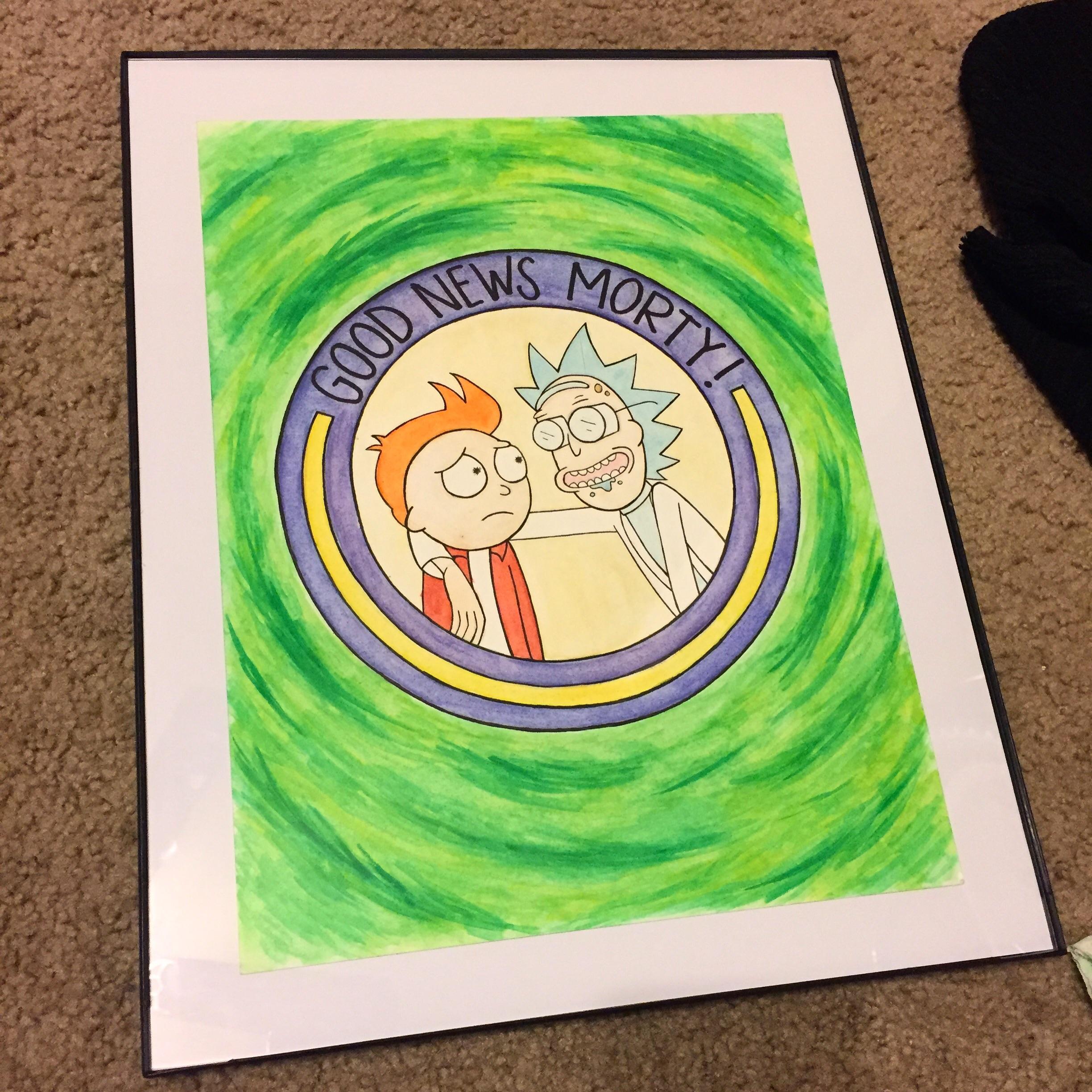 2448x2448 Oc] Rick Amp Morty X Futurama Crossover, Watercolor On Paper, 9 X - Rick And Morty Watercolor
