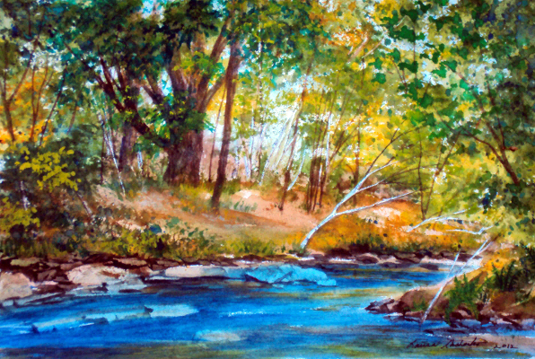 596x400 Original Watercolor Paintings By Laura Tasheiko, Maine Artist - River Watercolor Painting