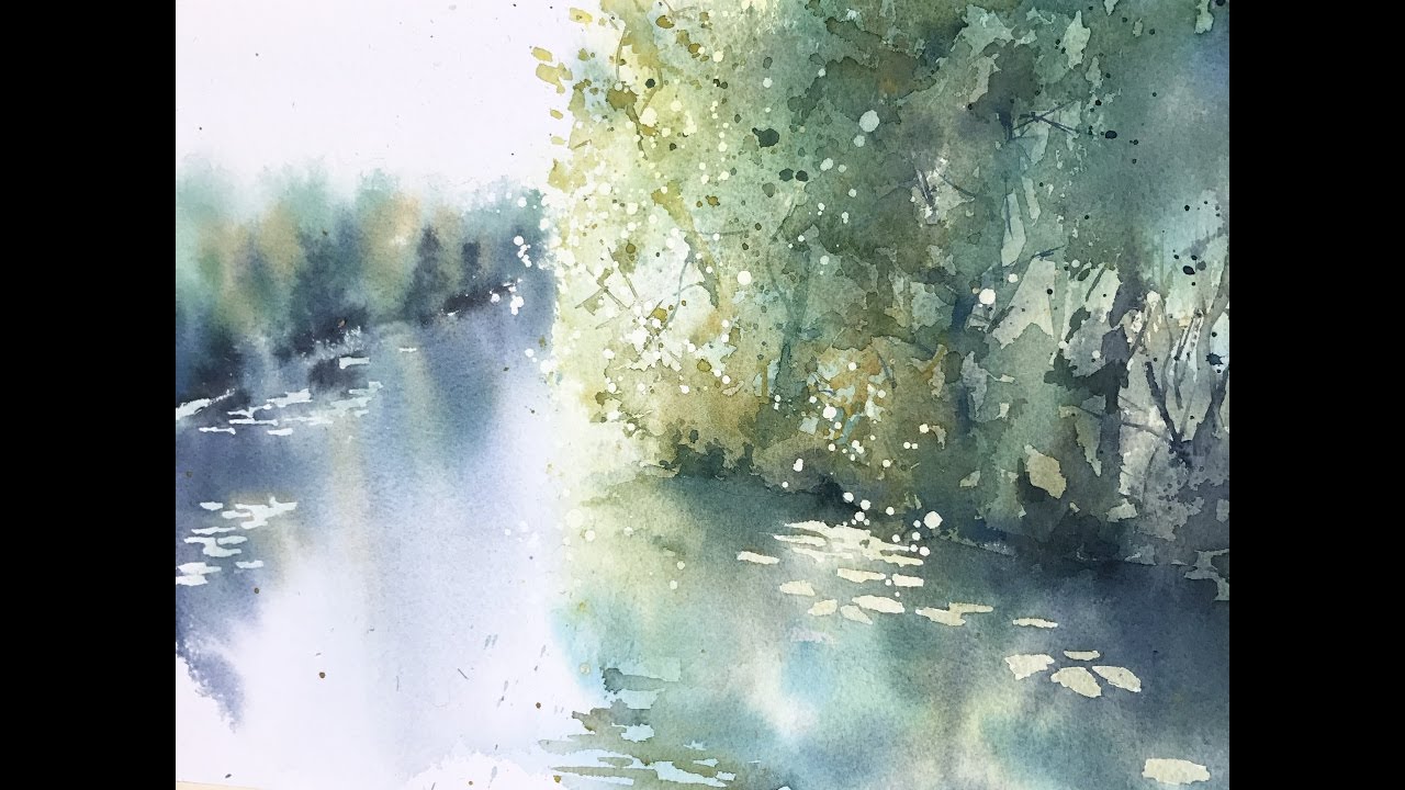 1280x720 Watercolor Reflections Watercolor Painting Of Trees And Sunlight - River Watercolor Painting