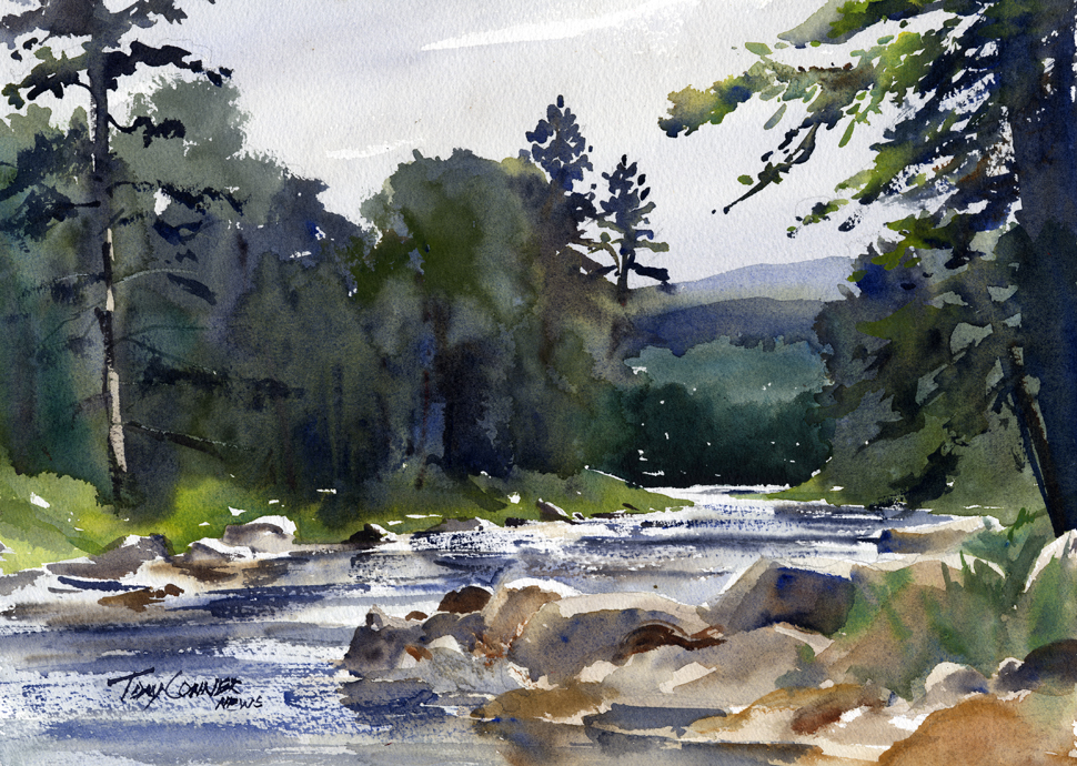 970x690 West River Near South Londonderry, Vermont Watercolor - River Watercolor Painting