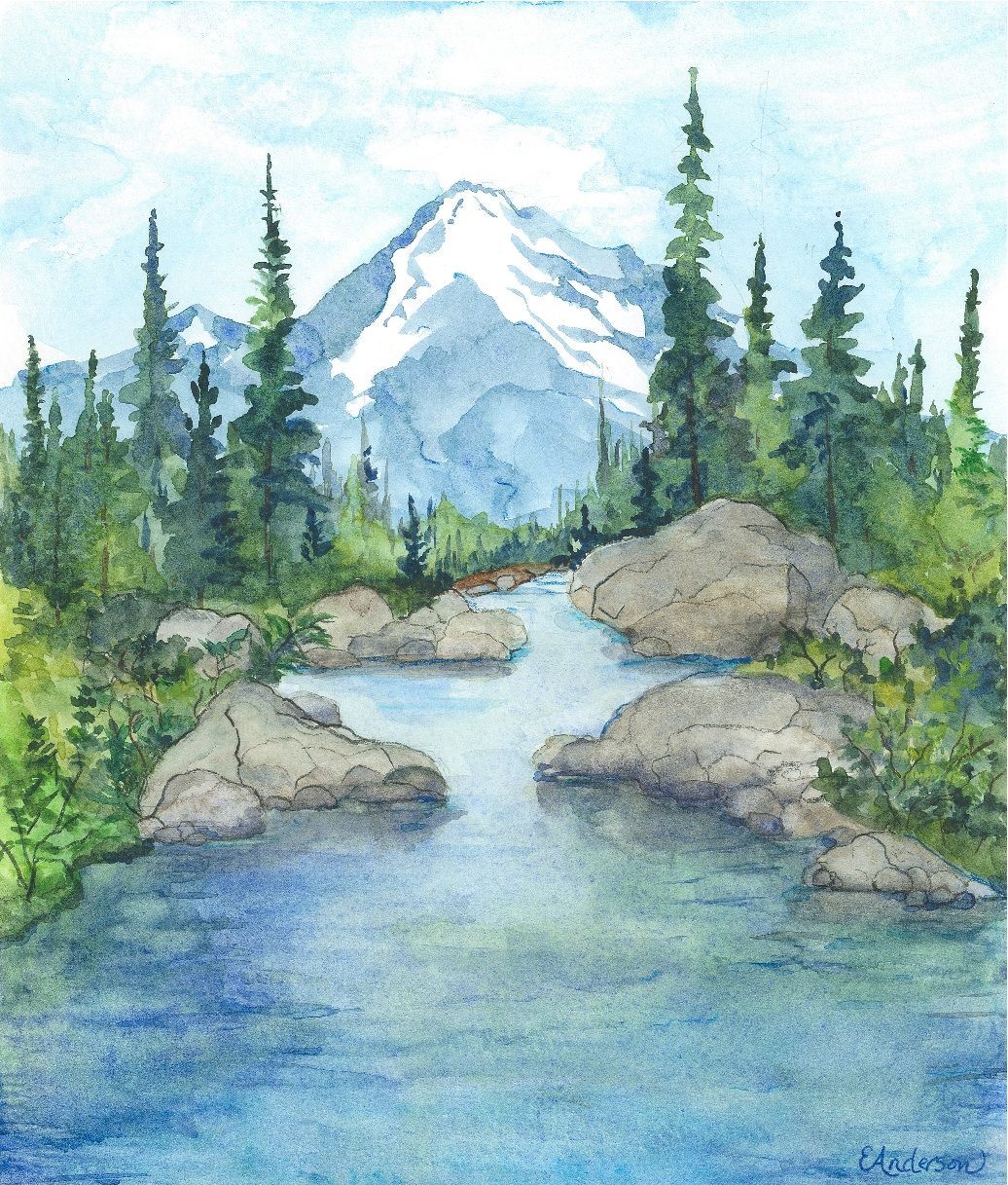 1036x1217 Watercolor River In Fall - River Watercolor Painting