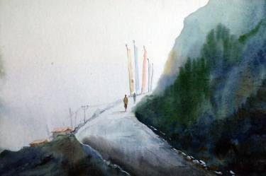 375x249 Foggy Morning Mountain Road - Road Watercolor