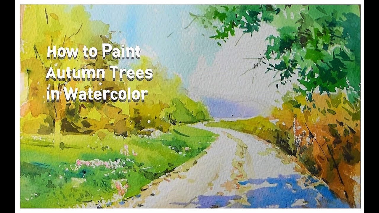 1280x720 Autumn Tree Road In Watercolor Landscape. - Road Watercolor