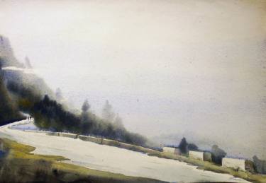 375x259 Mysterious Foggy Mountain Road - Road Watercolor