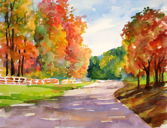 576x443 Country Road - Road Watercolor