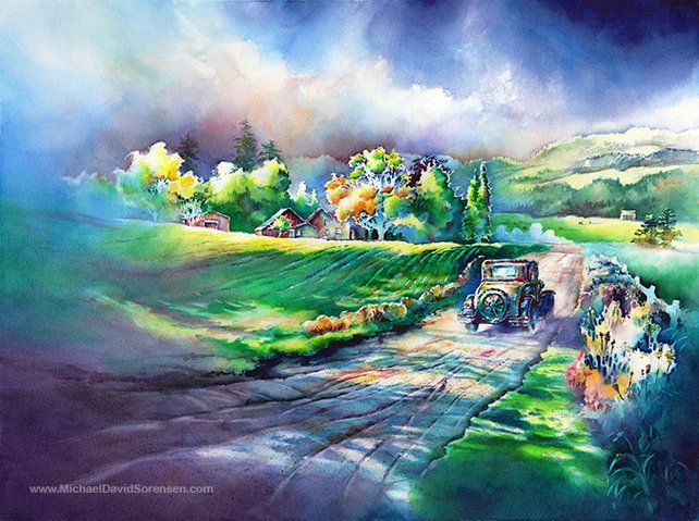 642x479 Country Road Old Dirt Road Watercolor Landscape Art Print. Etsy - Road Watercolor