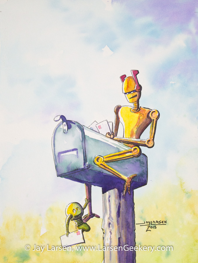 676x900 Mailbox Robots - Robot Watercolor