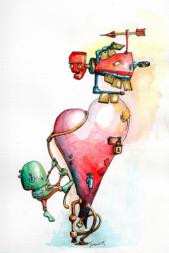 334x500 Nancy Dorsner Art Amp Illustration Robot World 1.0 - Robot Watercolor