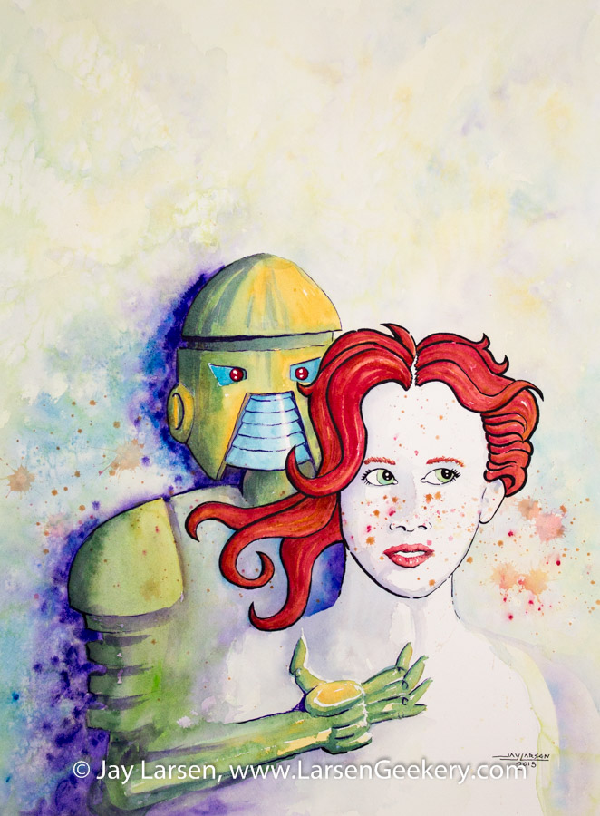 662x900 Red Menace Robot - Robot Watercolor
