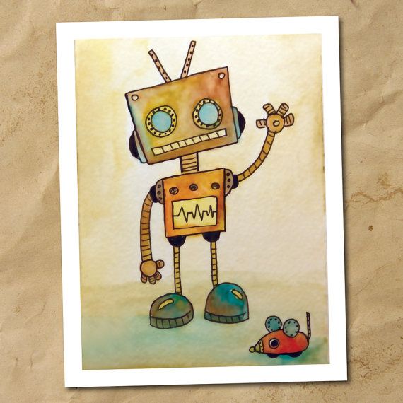 570x570 Robot Watercolor Print Note Card By Kristensobledesign On Etsy - Robot Watercolor