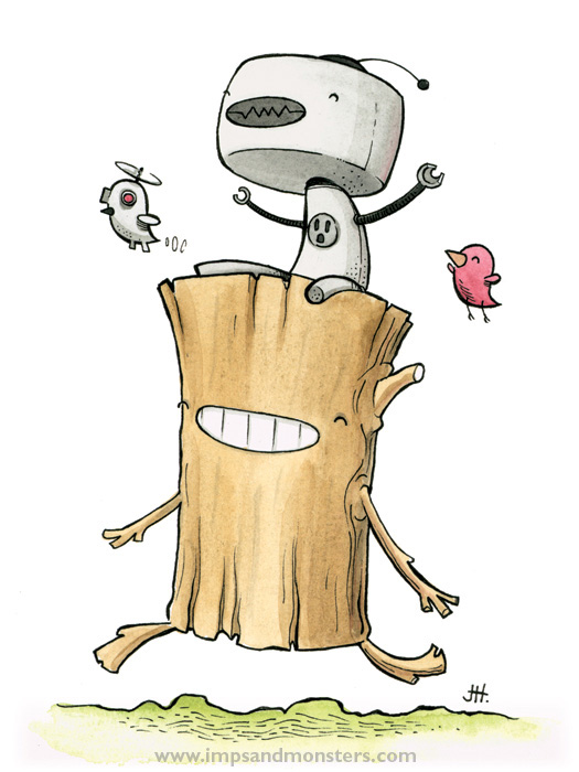 525x700 Robot Amp Log (Watercolor Painting) - Robot Watercolor