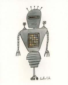 236x295 Robot Paintingdrawing. Penink And Watercolor. 4 X 6 Inches - Robot Watercolor