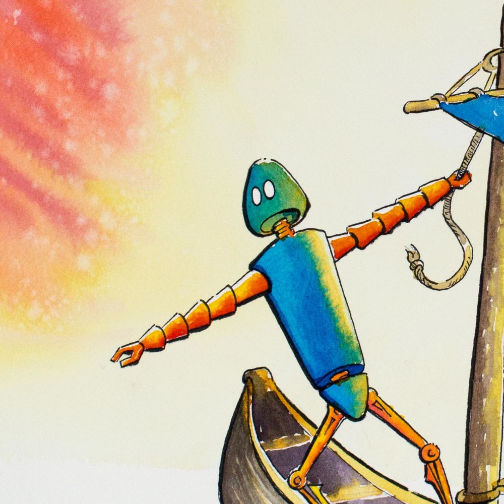 1000x1000 Sailing Robot - Robot Watercolor