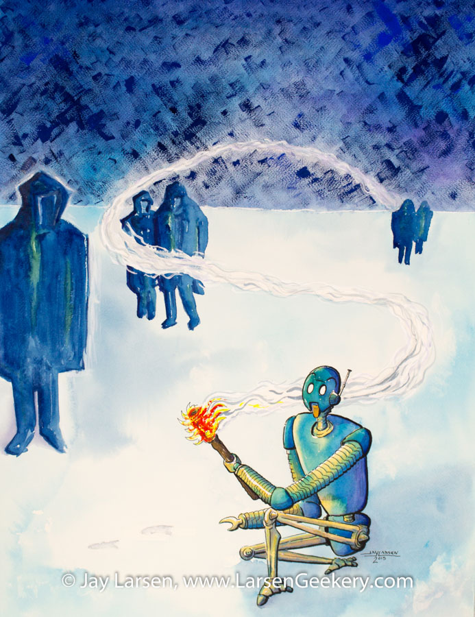 693x900 Snow Tracker Robot - Robot Watercolor