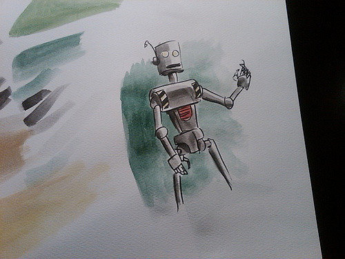 500x375 Watercolor Robot I Wanted To Start Trying Water Color - Robot Watercolor