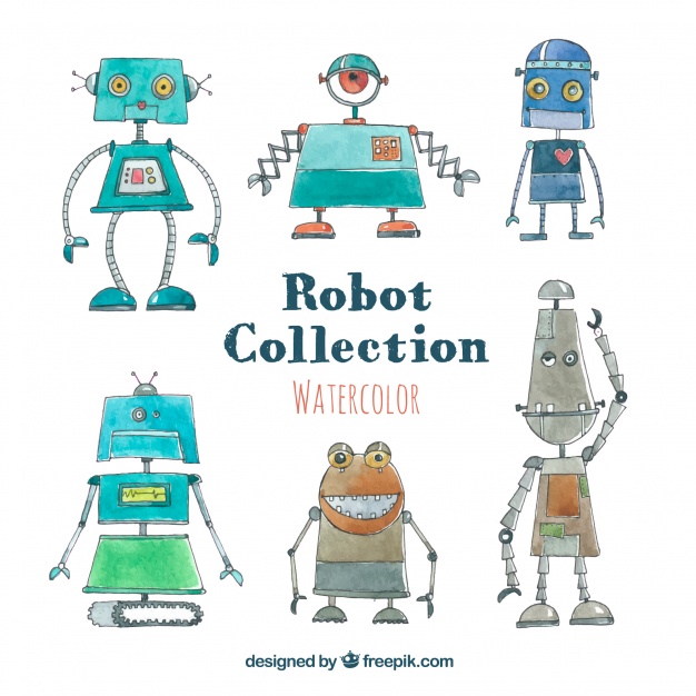 626x626 Watercolor Robot Character Collection Vector Free Download - Robot Watercolor