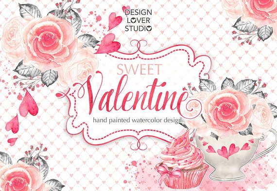 570x392 Watercolor Sweet Valentine Design Clipart Romantic Etsy - Romantic Watercolor
