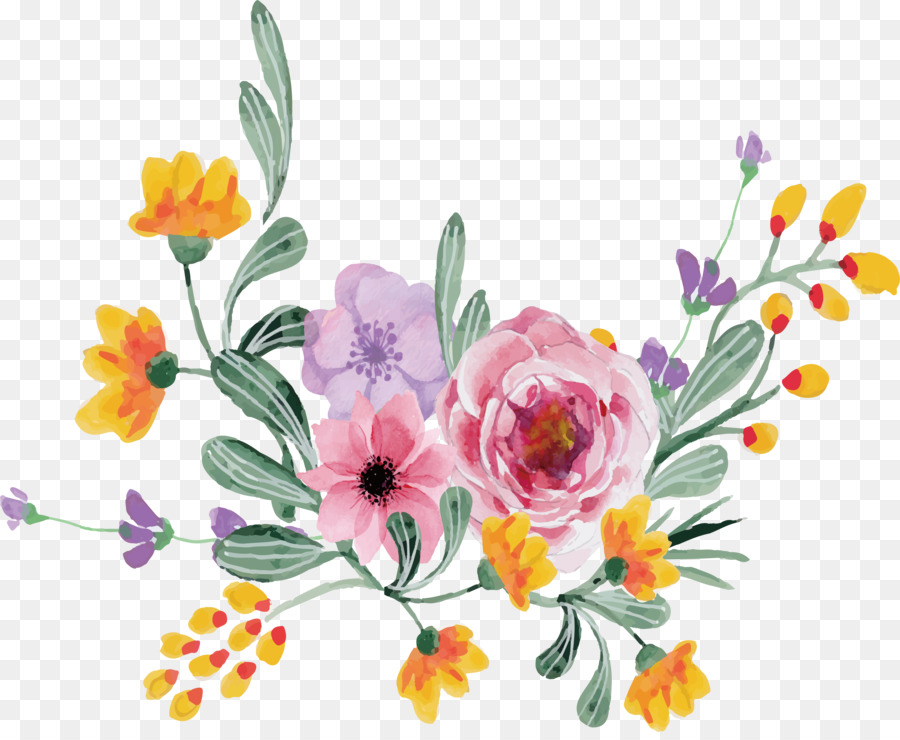 900x740 Floral Design Rosa Multiflora Flower Bouquet - Romantic Watercolor