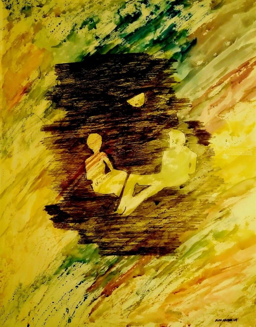 850x1085 Romance Under The Moon Paintings By Asm Ambia - Romantic Watercolor Paintings