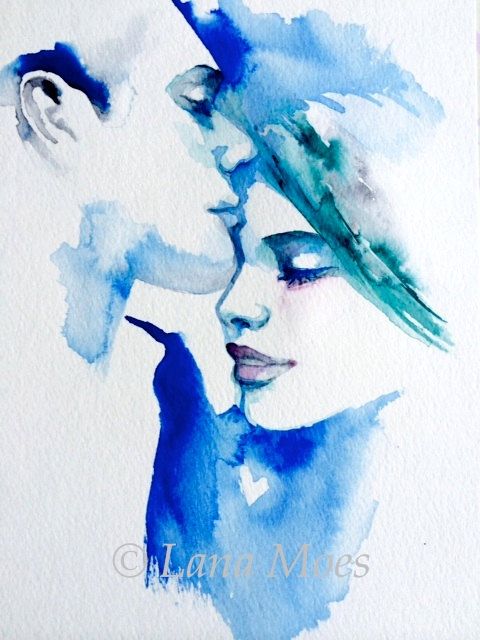 480x640 Tiffany Love Romance Kiss Print, Original Watercolor Painting By - Romantic Watercolor Paintings