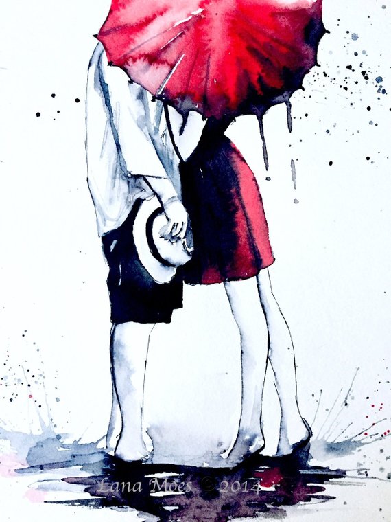 570x760 Under One Umbrella Romantic Love Watercolor Art Print Etsy - Romantic Watercolor Paintings