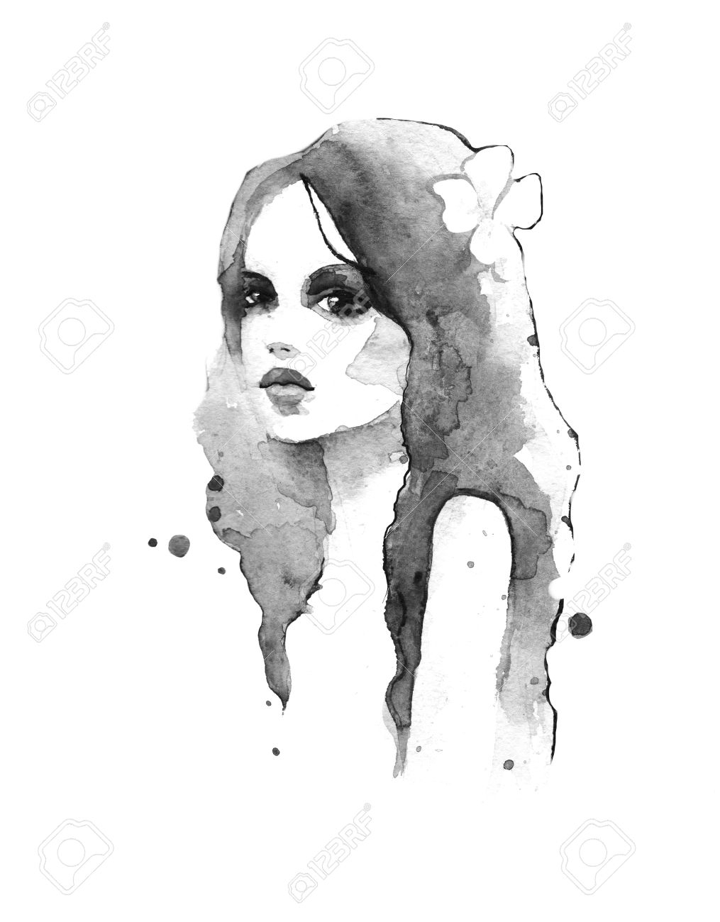 1015x1300 Black And White Watercolor Paintings Romantic Girl. Watercolor - Romantic Watercolor Paintings