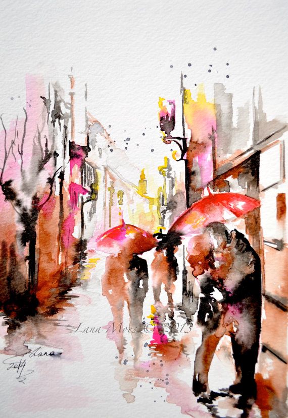 570x829 Love Kiss Romance Watercolor Original Illustration - Romantic Watercolor Paintings