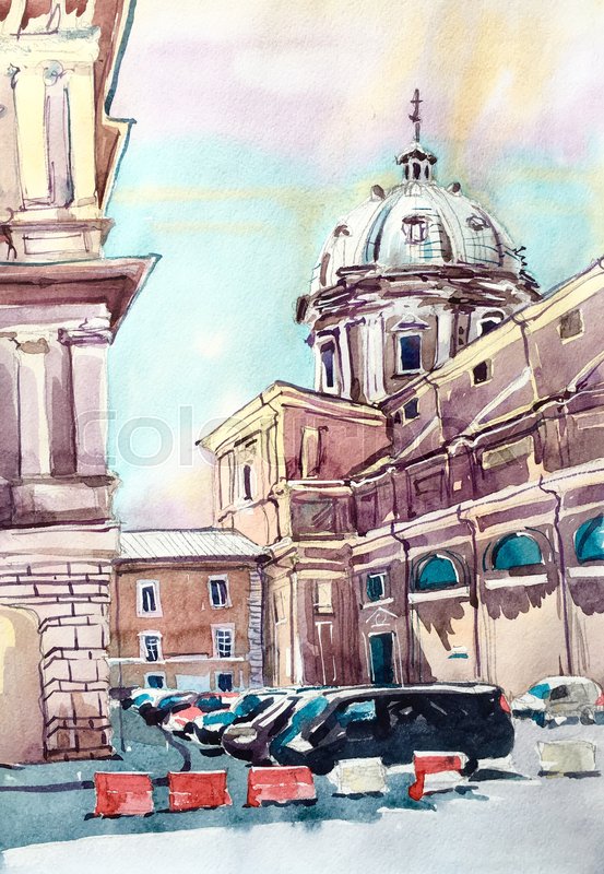 553x800 Original Watercolor Painting Of Rome Italy Famous Landmark, Old - Rome Watercolor