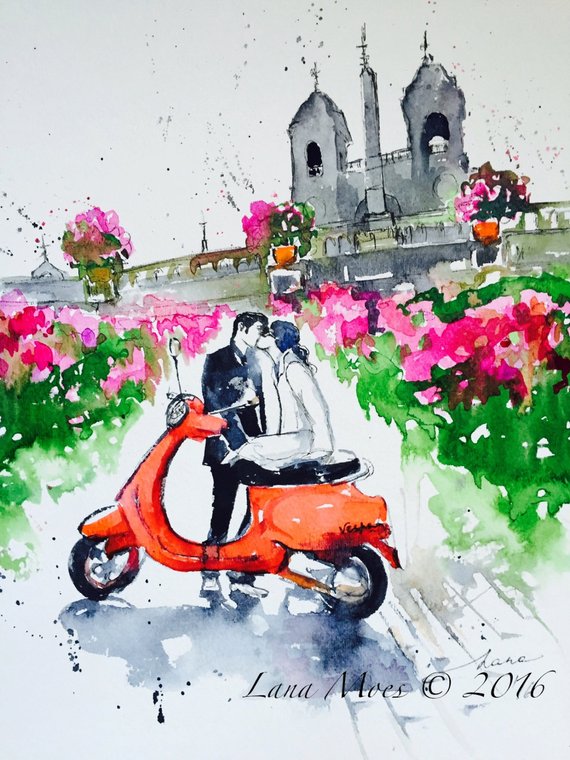 570x760 Romantic Rome Watercolor Art Print Travel Illustration Italy - Rome Watercolor