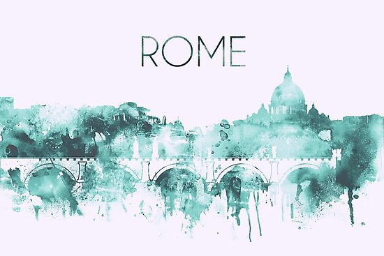 550x367 Rome Watercolor Blue Skyline Of The Italian Capital,modern Italian - Rome Watercolor