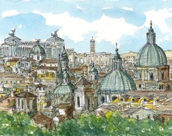 340x270 Rome Watercolor Etsy - Rome Watercolor