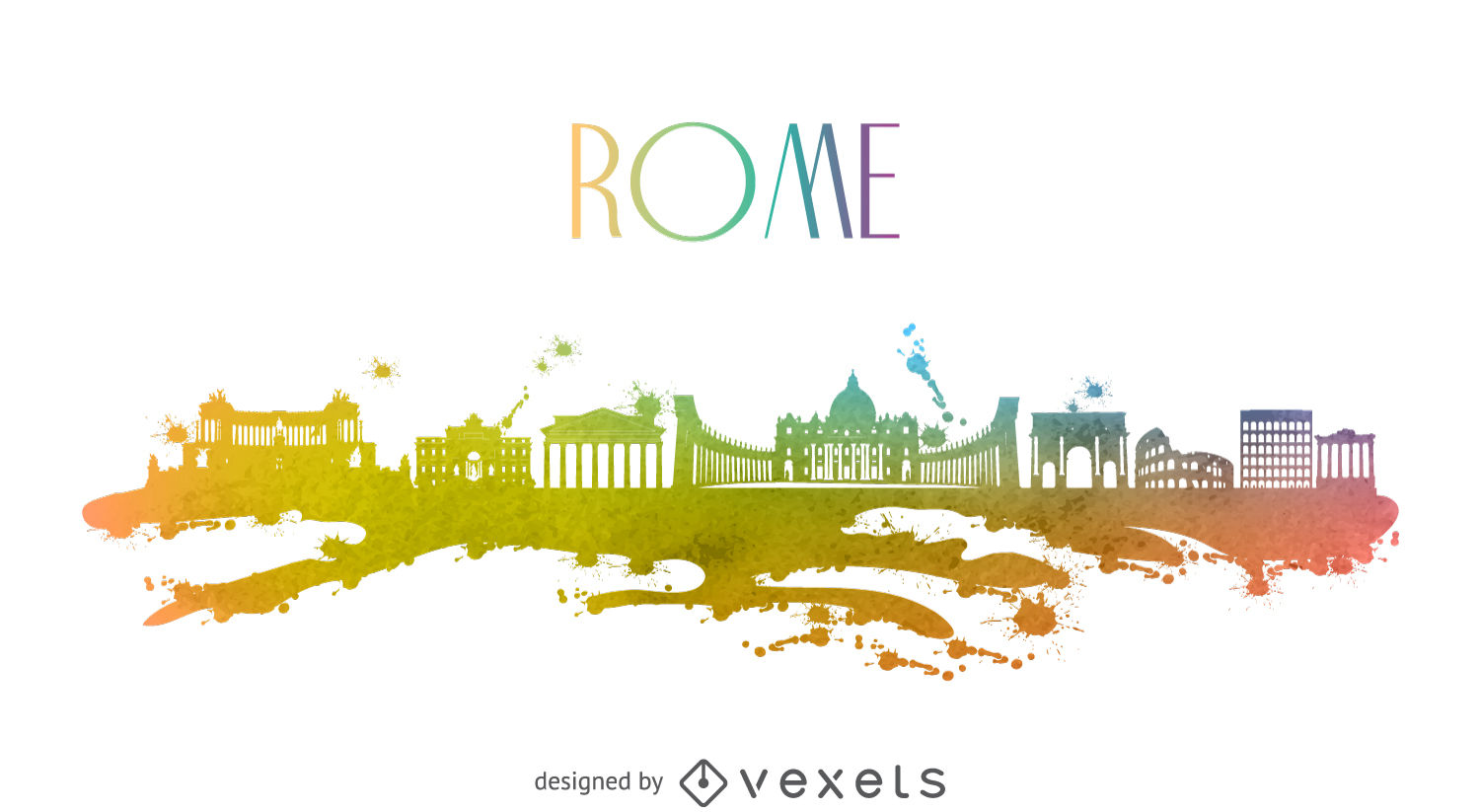 1500x823 Rome Watercolor Skyline - Rome Watercolor