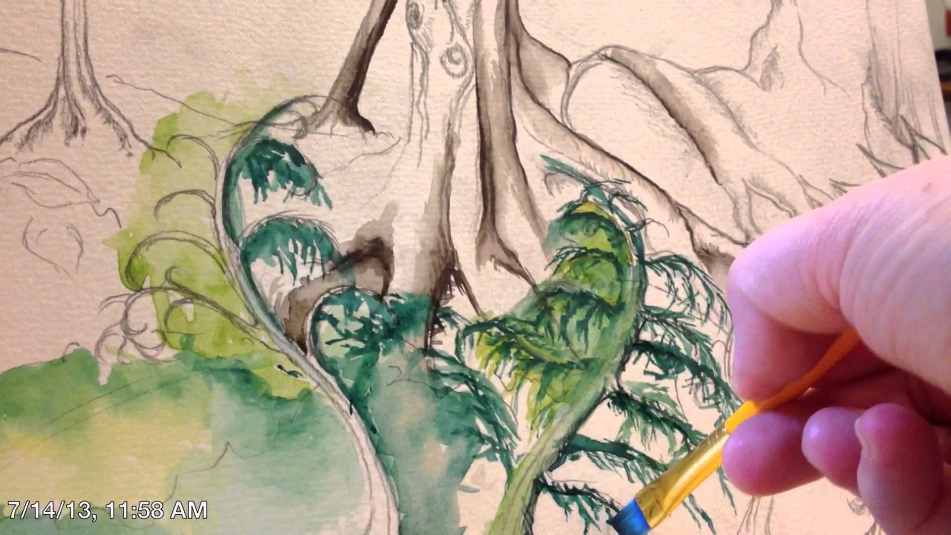 1920x1080 Watercolor Landscape With Tree Roots, Inspiration To - Roots Watercolor