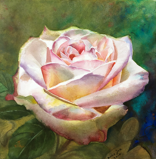 624x635 Watercolor Painting Of A Beautiful White Pink Rose Watercolor - Rose Art Watercolors