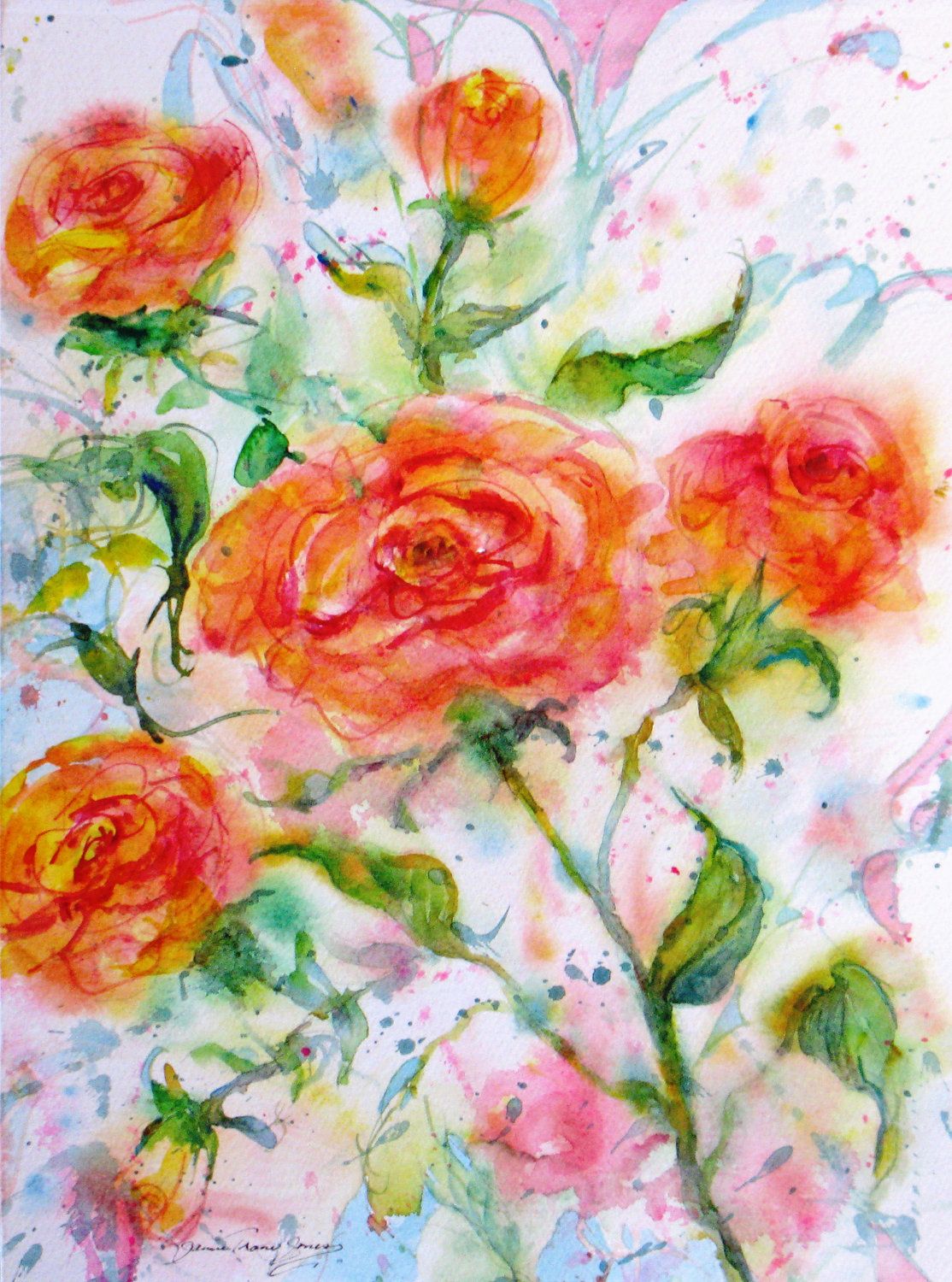 1114x1500 Original Rose Watercolor Painting,abstract Rose Art, Floral Garden - Rose Art Watercolors