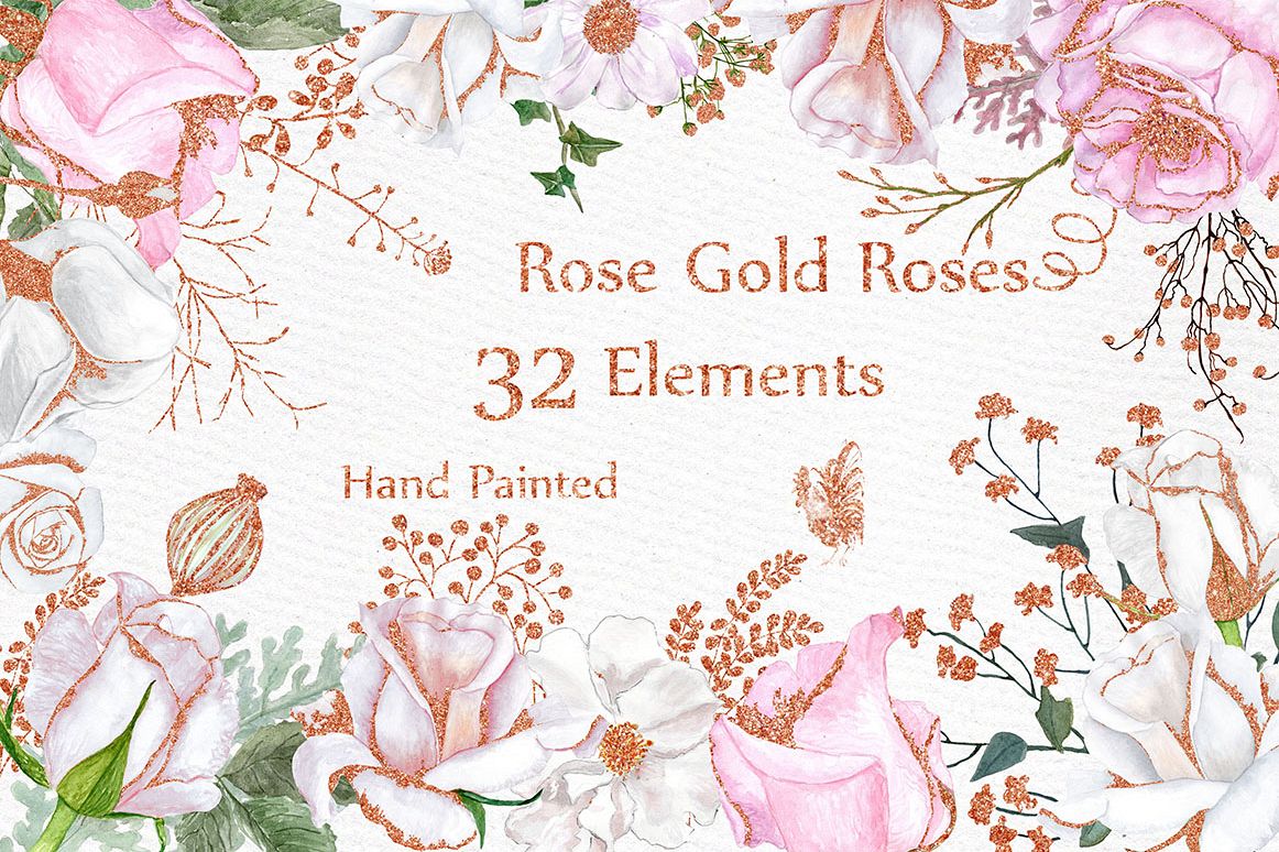 1162x774 Rose Gold Watercolor Flowers Clipart - Rose Gold Watercolor
