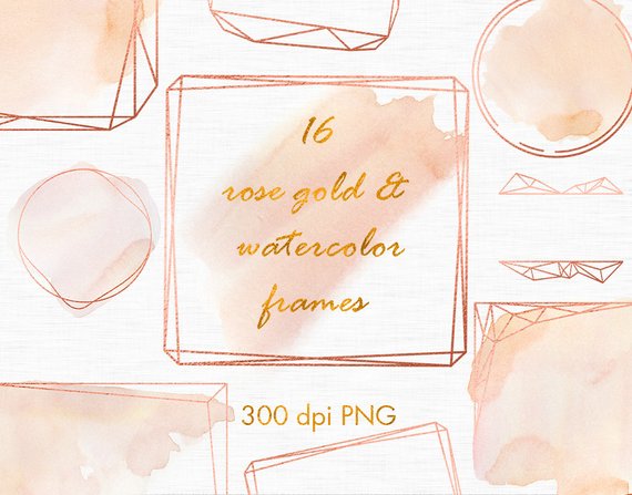 570x447 Rose Gold Watercolor Frames Rose Gold Overlays Watercolor Etsy - Rose Gold Watercolor