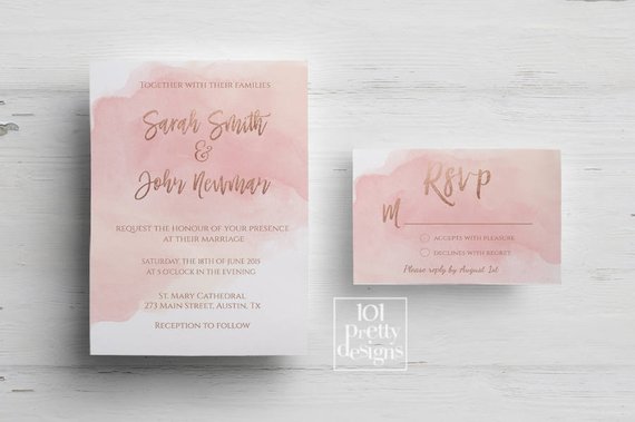 570x379 Rose Gold Wedding Invitation Printable Wedding Invitation Design - Rose Gold Watercolor