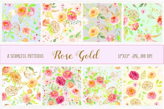 570x378 Watercolor Digital Paper Rose Gold Watercolor Background Etsy - Rose Gold Watercolor