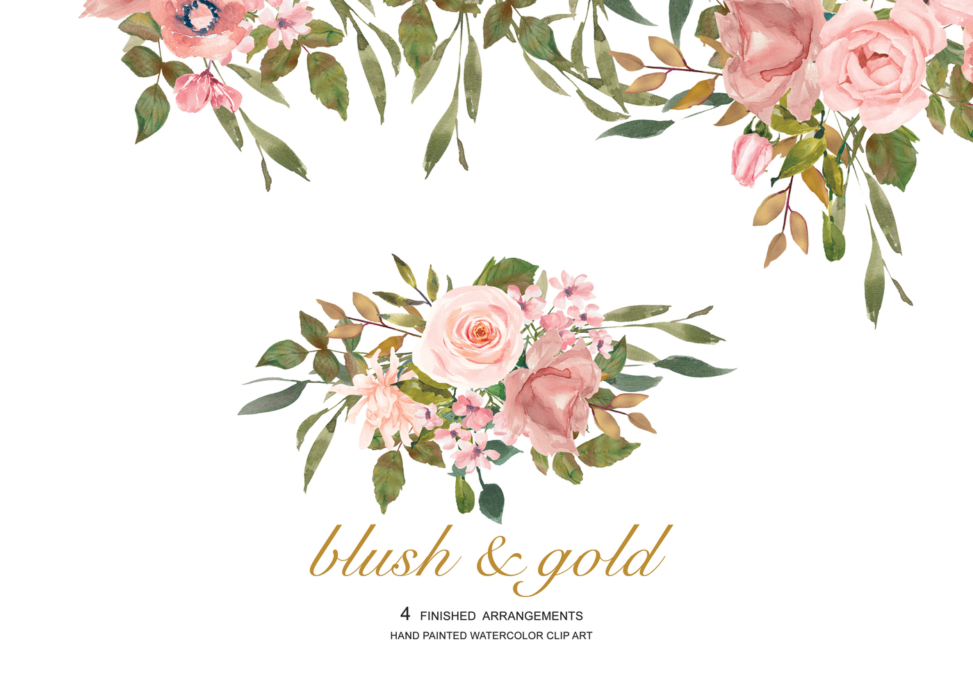 1400x1006 Watercolor Flower Clipart Blush Rose Gold Leaves Clipart By - Rose Gold Watercolor