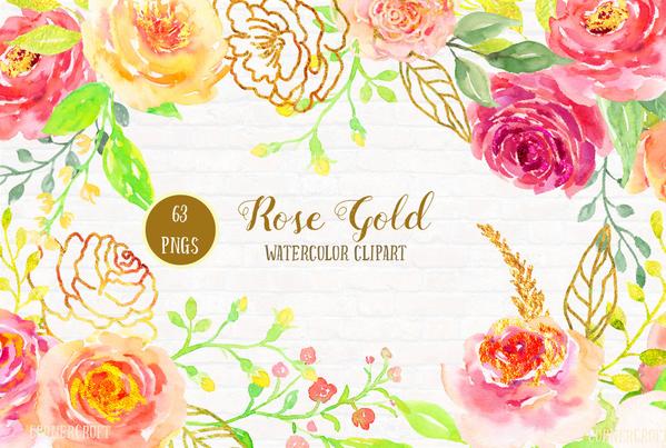 599x403 Watercolor Rose Gold, Pink, Peach, Gold Rose, Rose Frame - Rose Gold Watercolor