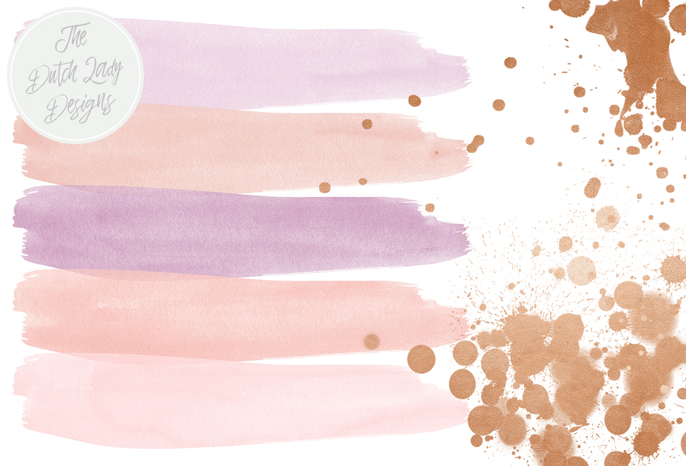 1000x679 Watercolor Smears Amp Ink Splatter Clipart In Blush, Lilac And Rose - Rose Gold Watercolor