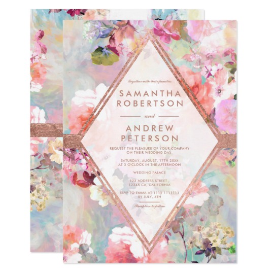 540x540 Modern Pastel Floral Watercolor Rose Gold Wedding Invitation - Rose Gold Watercolor