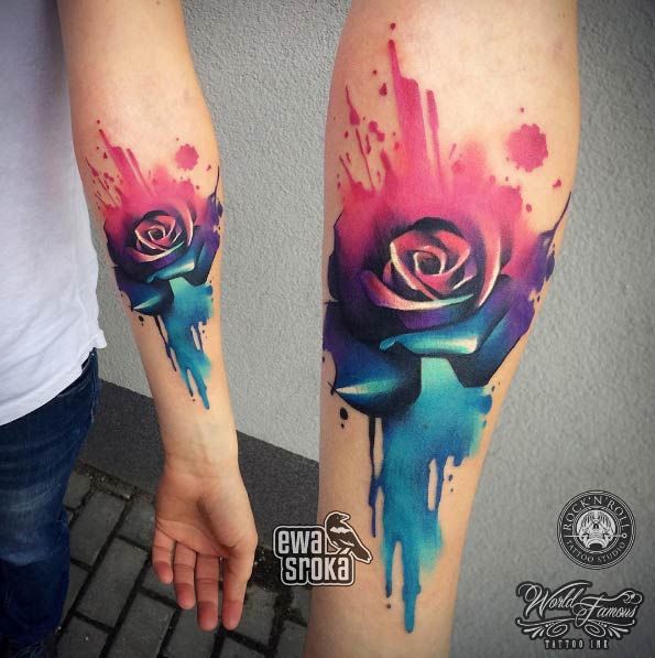 595x597 70 Perfect Tattoos That Every Woman Can Pull Off Tattoos On - Rose Tattoo Watercolor