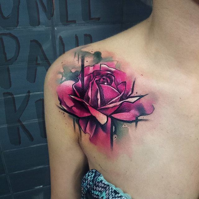 640x640 Front Shoulder Rose Tattoo Best Tattoo Ideas Gallery - Rose Tattoo Watercolor