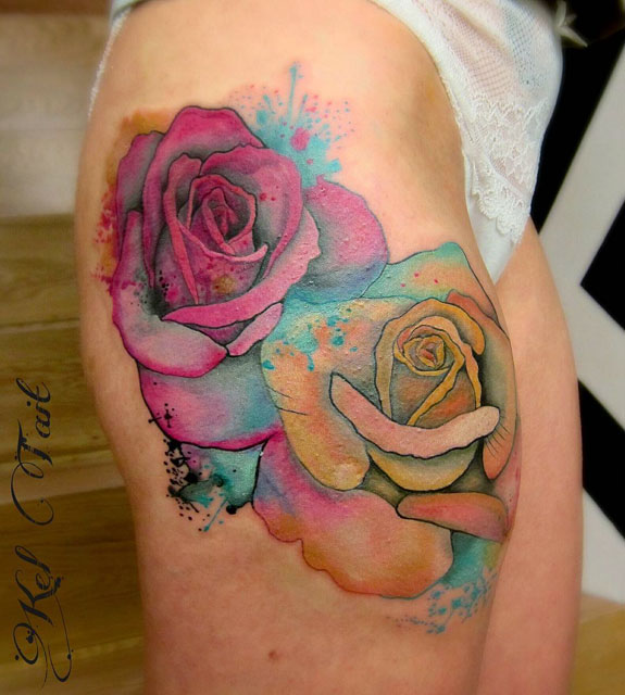 575x640 Watercolor Roses Tattoo On Hip Best Tattoo Ideas Gallery - Rose Tattoo Watercolor