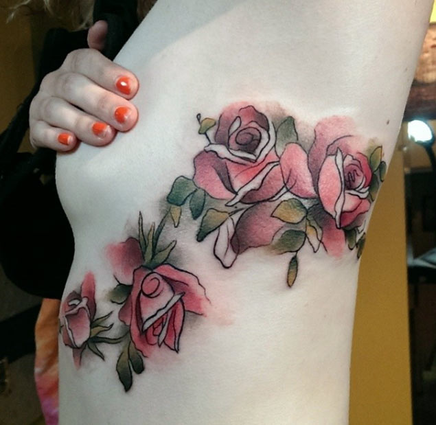 635x619 36 Stunning Watercolor Flower Tattoos - Rose Tattoo Watercolor
