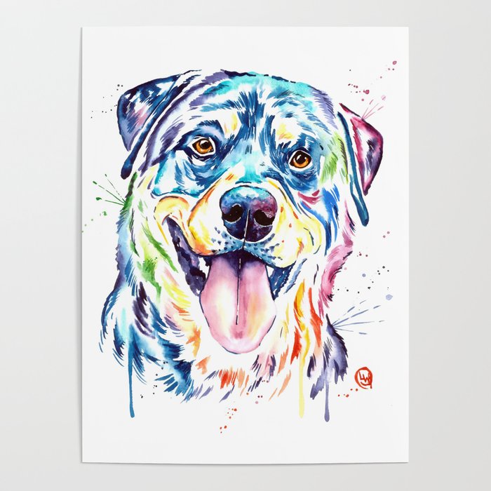 700x700 Rottweiler Pet Portrait Colourful Watercolor Painting Poster By - Rottweiler Watercolor