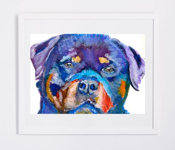 600x512 Rottweiler Dog Art Print Colorful Watercolor Painting, Canine - Rottweiler Watercolor